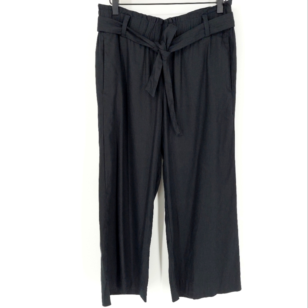 J. Jill Linen Stretch Black Paperbag Waist Wide Leg Capri Pants, Sz S